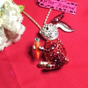 NWT Betsey Johnson  PINK EASTER RABBIT  necklace.